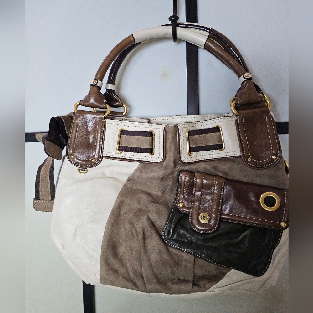 RARE AUTHENTIC JUICY COUTURE  LEATHER/SUEDE EXTRA LARGE HANDBAG 17" w X 11.5" L
